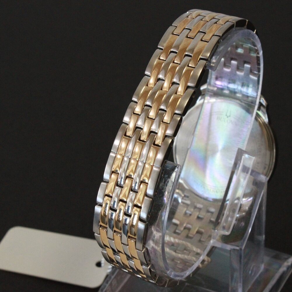 Bulova Ladies Classic Quartz Watch Two Tone Finish Raised Indices Bracelet 32mm - Picture 11 of 13